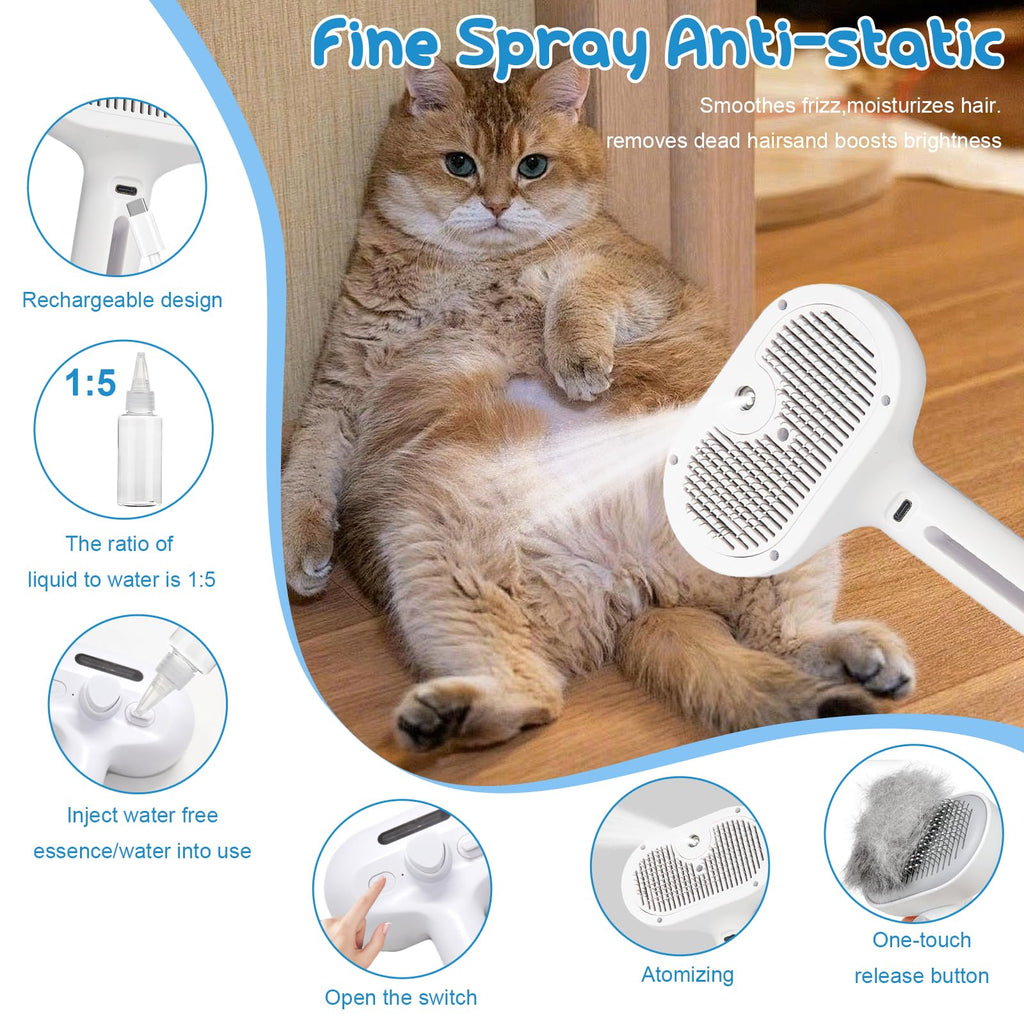 Cool-mist pet brush for everyday grooming and loose fur removal