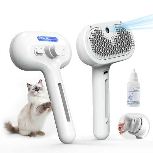 3-in-1 cool-mist pet grooming brush in white
