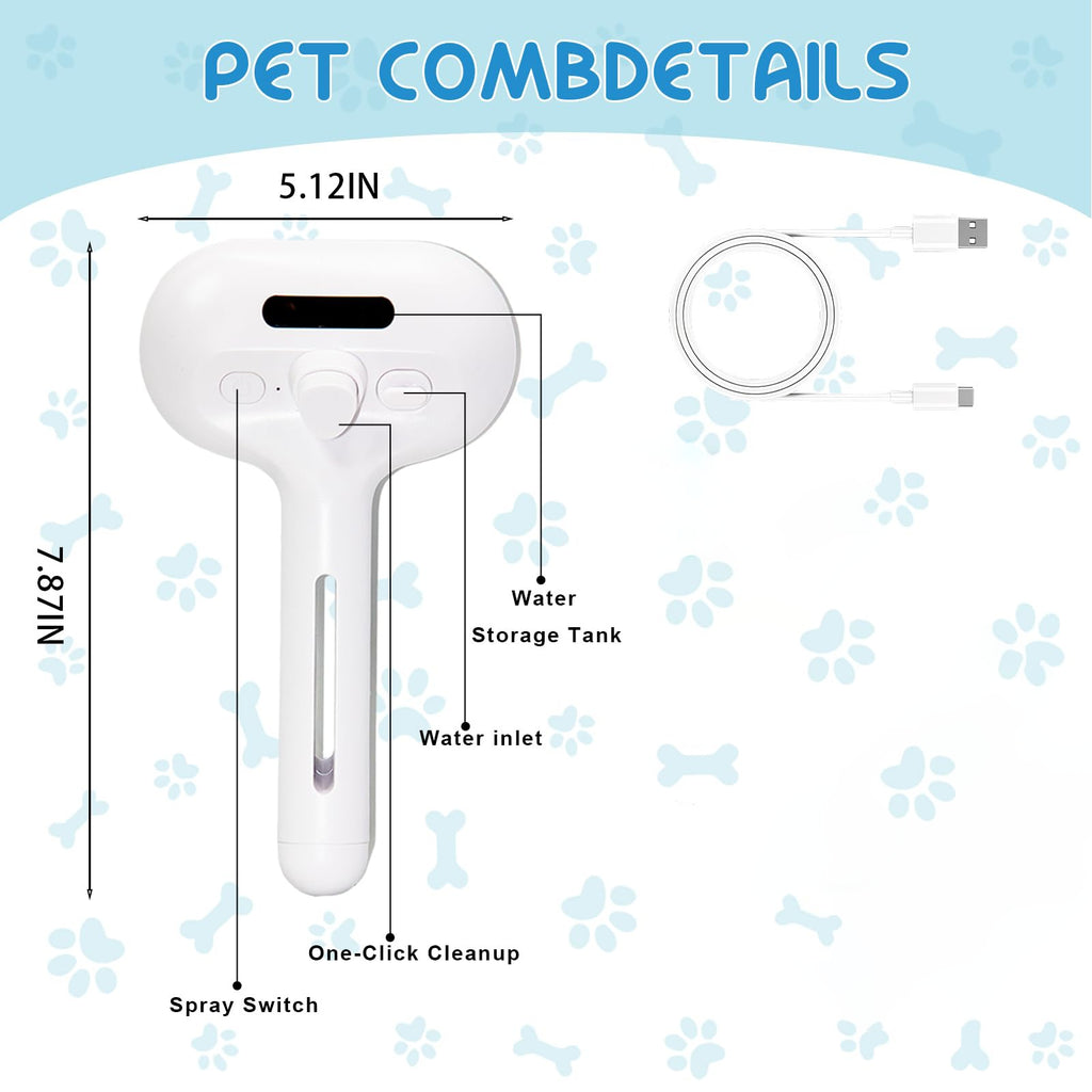 Self-cleaning cool-mist grooming brush for cats and dogs