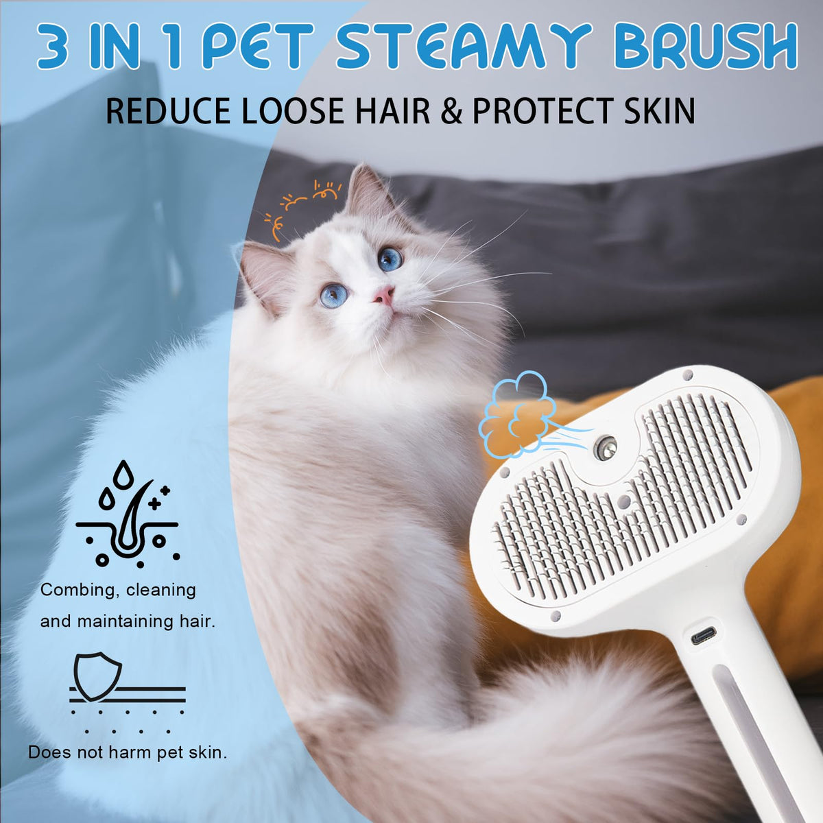 3-in-1 grooming brush for cat and dog coat care