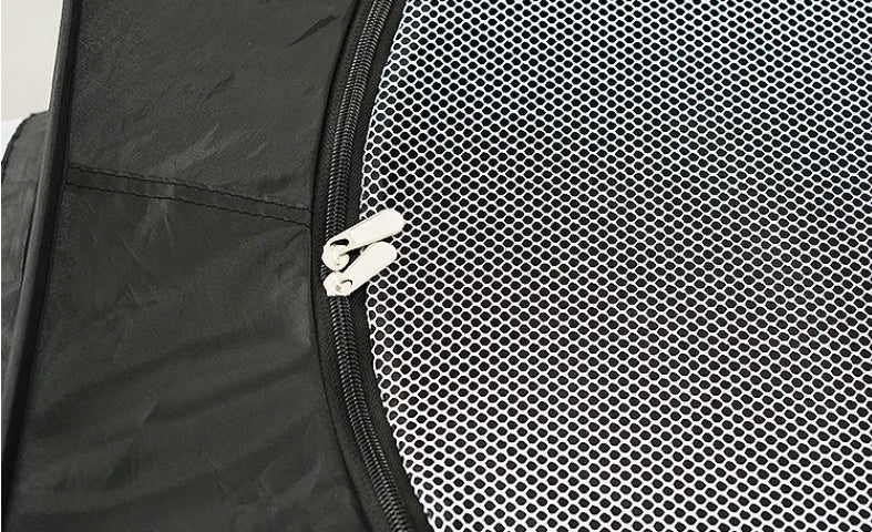 Close-up of breathable mesh and zipper on foldable cat play bed