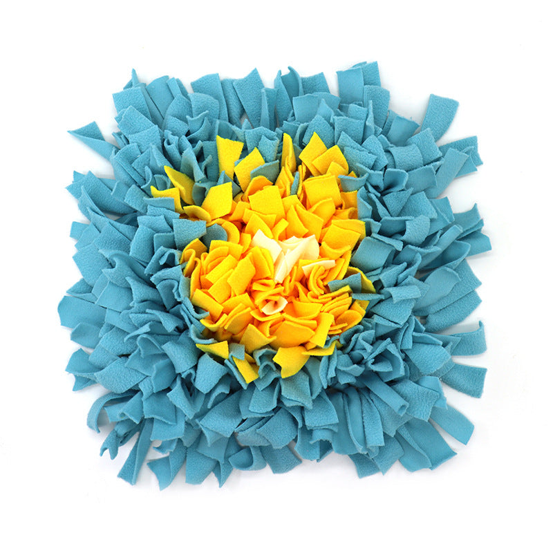 Blue and yellow dog snuffle mat