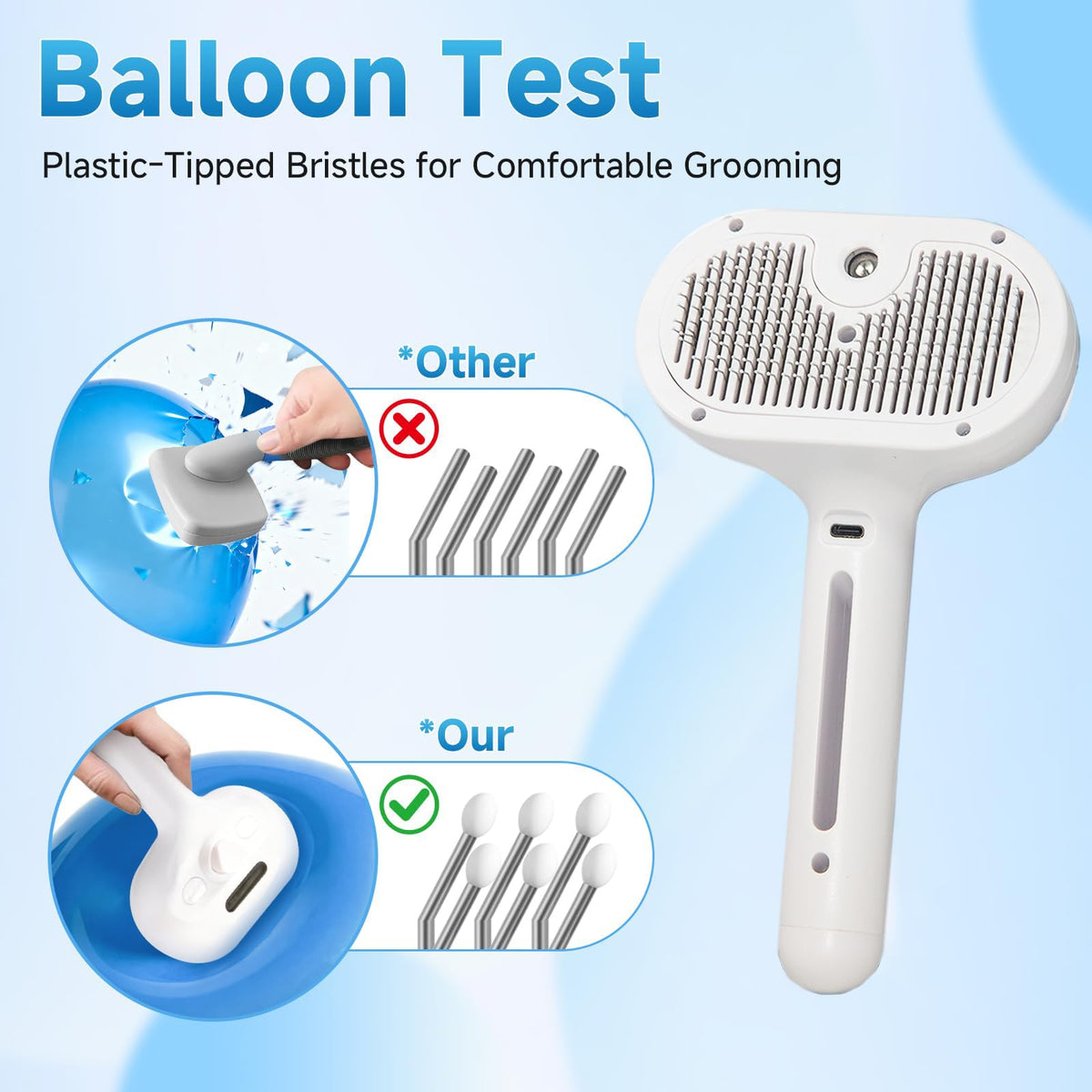 Self-cleaning pet grooming brush with one-touch hair release