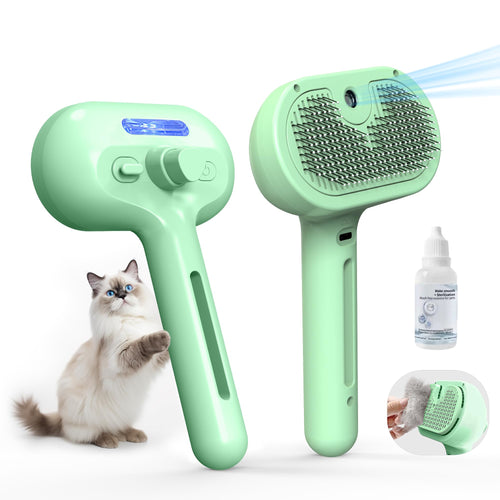 3-in-1 cool-mist pet grooming brush with fine mist function